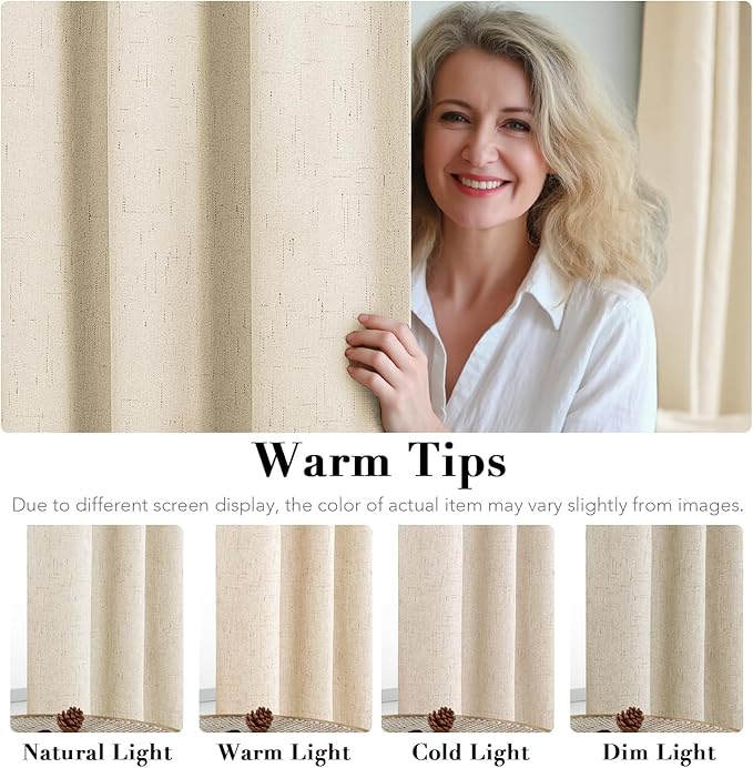 H.VERSAILTEX 100% Blackout Curtains for Bedroom Thermal Insulated Linen Textured Curtains Heat and Full Light Blocking Drapes Living Room Curtains 2 Panel Sets, Bleached Sand, 52x63 Inch