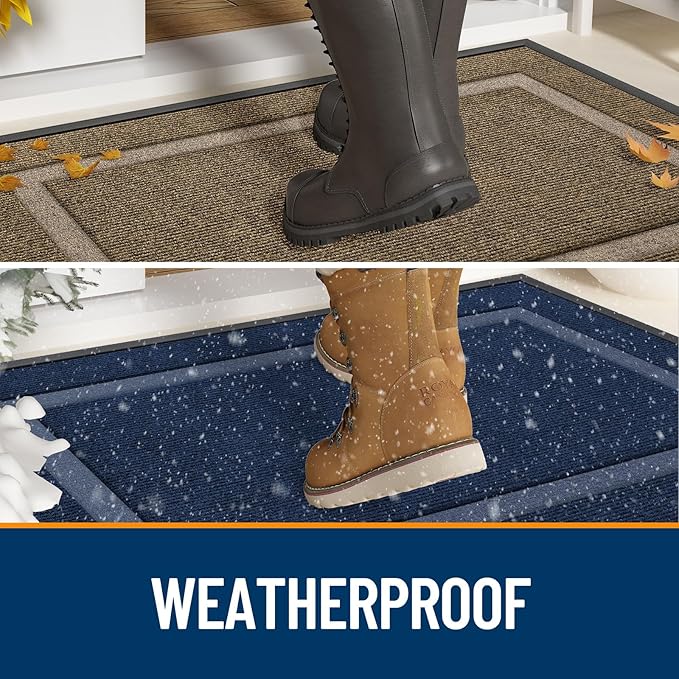 OLANLY Front Door Mat Indoor Outdoor Entrance, Waterproof All-Season, All-Weather Doormat, Sturdy Natural Rubber, Low Profile, Easy Clean Patio Porch Entryway Mat, 71x23, Taupe