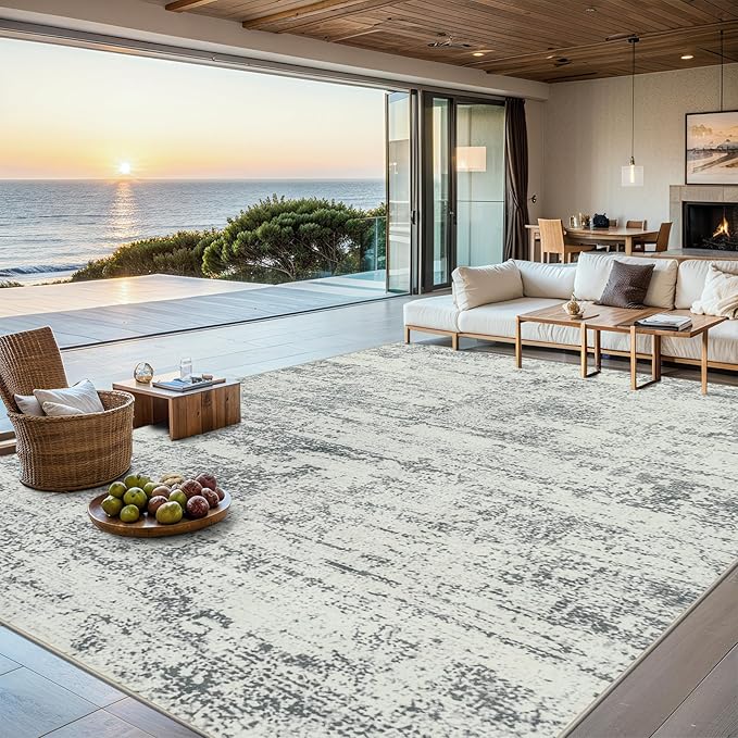 6x9 Area Rugs for Living Room - Washable Rug Modern Abstract Soft Large Neutral Non-Slip Carpet Indoor Floor Stain Resistant Thin Carpets for Bedroom Dining Room Farmhouse Nursery Home Office Grey