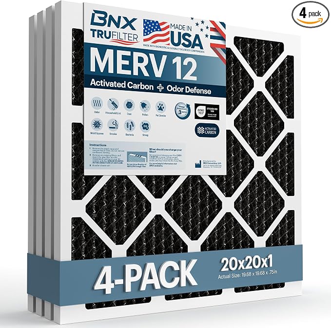 BNX TruFilter 20x20x1 MERV 12 Odor Defense AC Furnace Air Filter by BNX