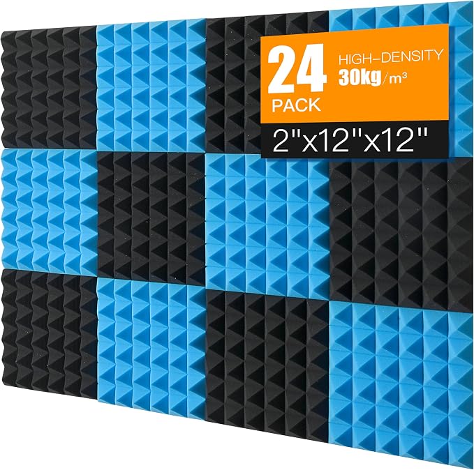 Sound Proof Foam Panels for Wall 24 Pack Acoustic Panels Sound Absorbing 2" X by Saiqiang