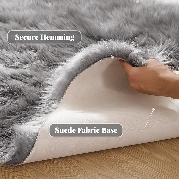 ORINOVA Silver Grey Washable Furry Area Rugs for Living Room Fluffy Faux Fur Rug for Bedroom Rugs 3x5 Nursery Rug