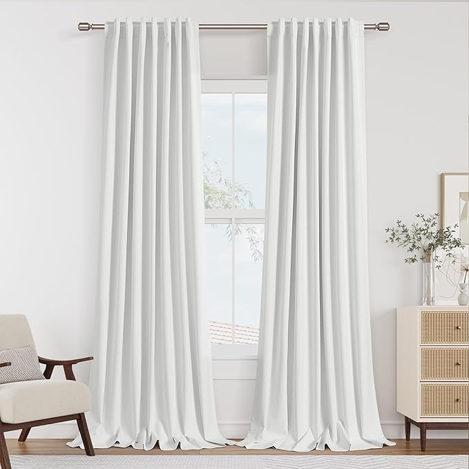 Guken White 100% Blackout Curtains 105 Inch Length 2 Panels Set for Living Room Bedroom Back Tab Thermal Insulated Black Out Drapes Room Darkening Window Curtains 52x105