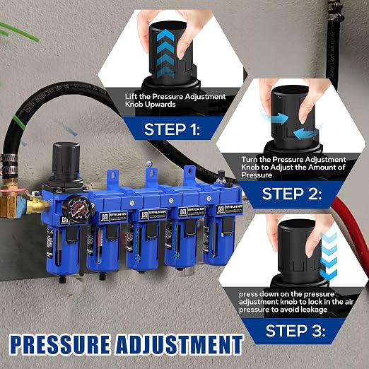 NEWPO 1/2" NPT 5 Stage Air Filter Regulator Lubricator Combo, Compressed Air - Image 5