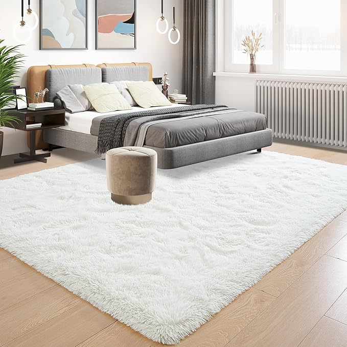 Tepook Area Rugs 9x12 for Living Room, Super Soft Fluffy Rugs for Bedroom, Modern Shaggy Rug Fuzzy Carpets for Kids, Plush Indoor Nursery Home Decor Rug with Non-Slip Bottom, Cream White