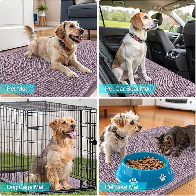 OLANLY Dog Door Mat for Muddy Paws 30x17, Absorbs Moisture and Dirt, Absorbent Non-Slip Washable Doormat, Quick Dry Chenille Mud Mat for Dogs, Entry Indoor Entryway Carpet for Inside Floor, Deep Plum