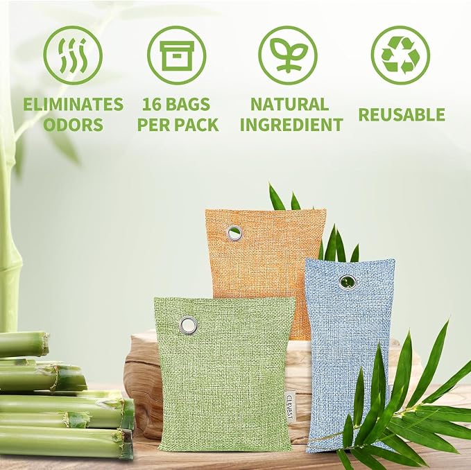 CLEVAST 16 Pack Activated Bamboo Charcoal Odor Absorber - Image 3