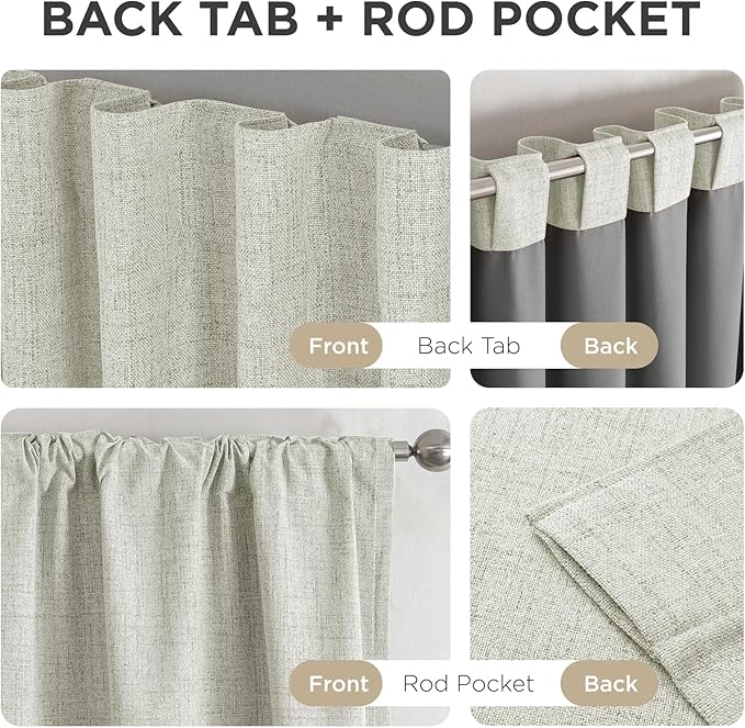 Joydeco Blackout Curtains for Bedroom - 108 Inch Long 100% Light Blocking 2 Panels Beige Drapes, Thermal Insulated Room Darkening Curtains, Linen Textured for Living Room, Rod Pocket & Back Tabs