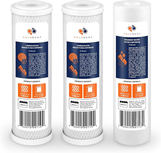 Aquaboon 5 Micron 10 x 2.5 House Water Filters Cartridges Set of 3 | Sediment & by Aquaboon