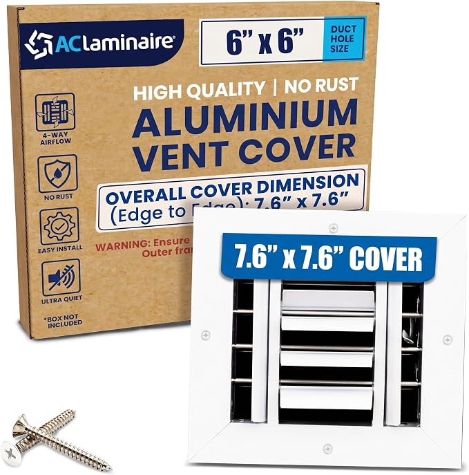 6x6 Aluminum 4-Way Air Register HVAC Vent Cover Wall Ceiling Multi-Shutter by ACLAMINAIRE