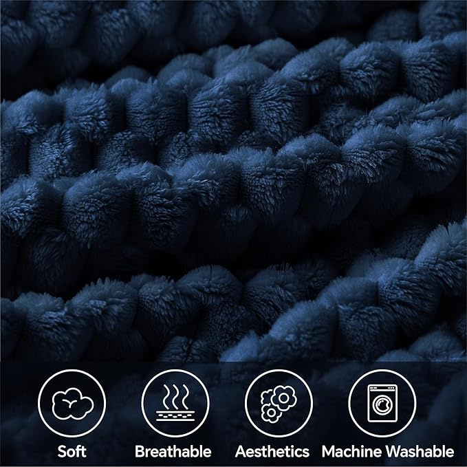 BEDELITE Fleece Blanket - 3D Jacquard Decorative Navy Throw Blankets for Couch & Bed, Soft and Cozy Warm Plush Fluffy Blanket All Seasons Suitable, 50x70Inches