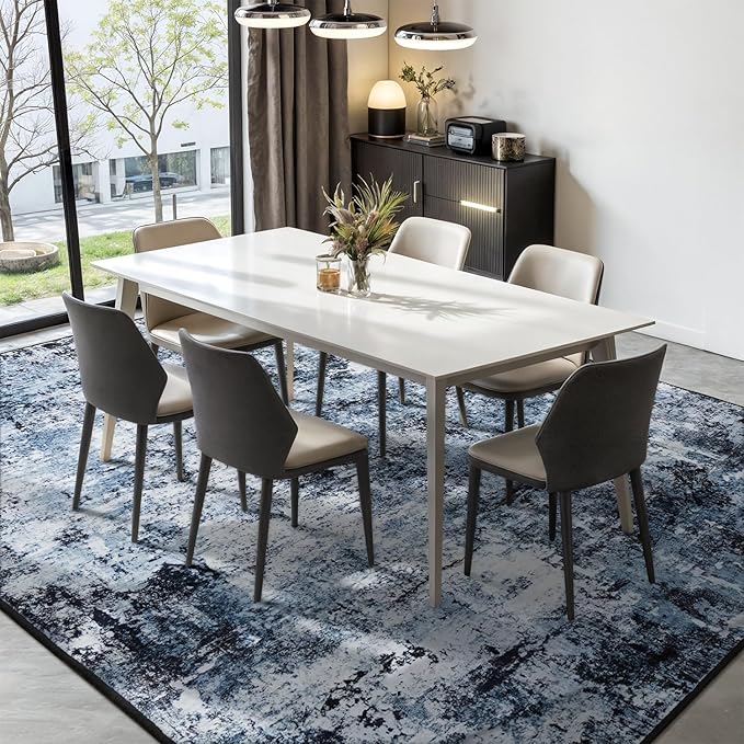 Rugflix 6x9 Area Rugs for Living Room, Washable Large Rug Stain-Resistant Low Pile, Modern Dark Carpet for Dining Room Home Office Kid Room Nursery Bedroom, Navy Blue/Black