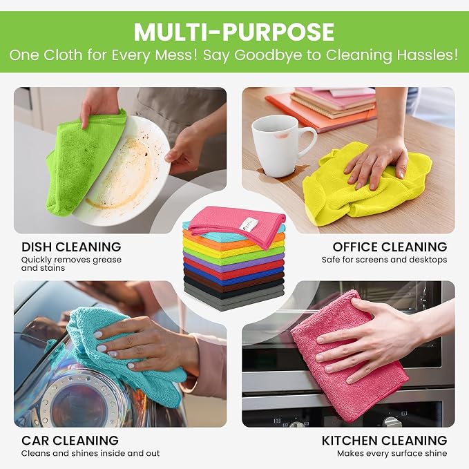 12 Pack Microfiber Cleaning Cloth, 11 Assorted Colors Cleaning Rags - Image 4