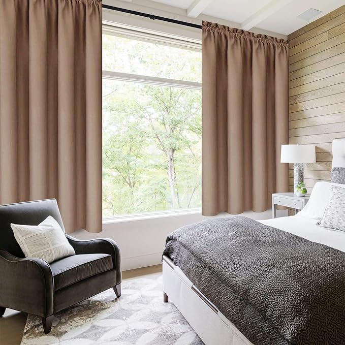 DWCN Blackout Curtains Room Darkening Thermal Insulated Bedroom Curtains Window Curtain Panels, 38 x 45 inches Long, Set of 2 Khaki Rod Pocket Drapes