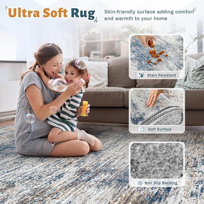 10x12 Area Rug for Living Room, Washable Modern Abstract Large Area Rug Neutral Soft Non Slip Kids Rug Stain Resistant Indoor Carpet for Bedroom Dining Room Playroom Office(BeigeGrey, 10'x12')
