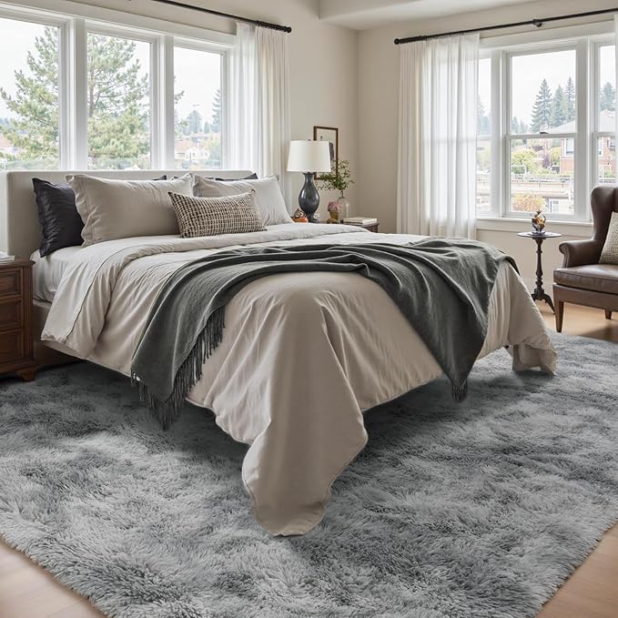 10x14 Ft Extra Large Shag Rugs for Living Room, Ultra Soft Fluffy Furry Area Rugs for Bedroom Indoor Floor, Aesthetic Carpet for Kids Home Decor (Light Grey)