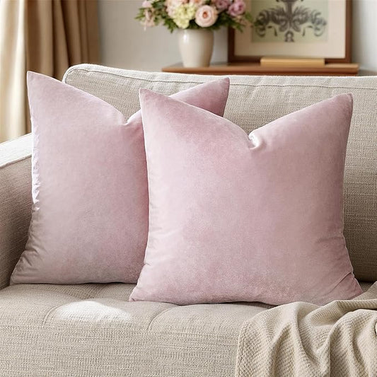 GIGIZAZA Decorative Throw Pillow Covers 16x16,Set of 2 Sweet Lilac Square Couch Pillow Covers,Velvet Sofa Boho Cushion Pillows