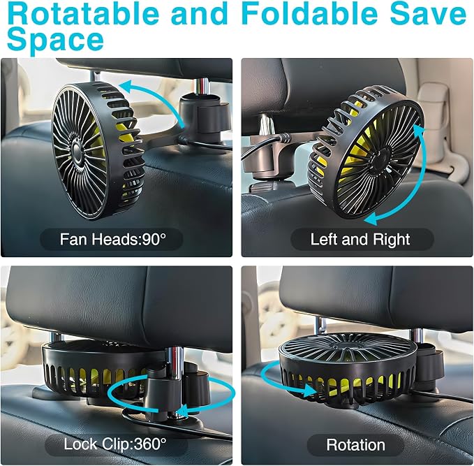 Dealswin USB Car Seat Fans for Backseat: Protable Car Cooling Fan for Car Rear - Image 5
