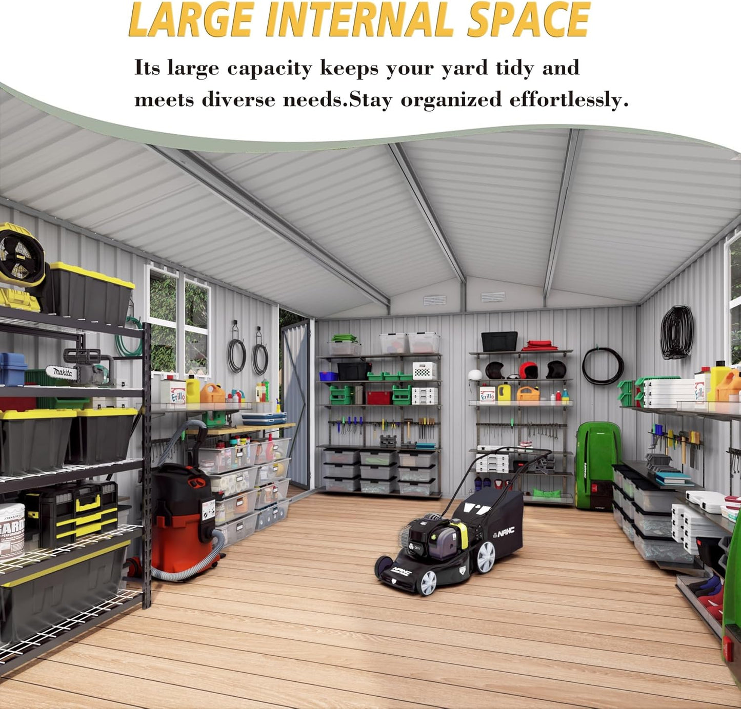 10x14x6.7FT Outdoor Storage Shed, Galvanized Steel Garden Shed with Lockable Door & Window, Waterproof Metal Tool Storage for Garden, Backyard, Patio, Lawn(Grey)