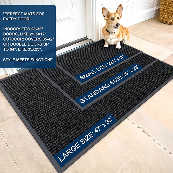 OLANLY Front Door Mat Indoor Outdoor Entrance, Waterproof Heavy Duty Doormat, Fade Resistant, Low Profile, Easy Clean Patio Porch Welcome Floor Mats for Entry, 47x32, Black