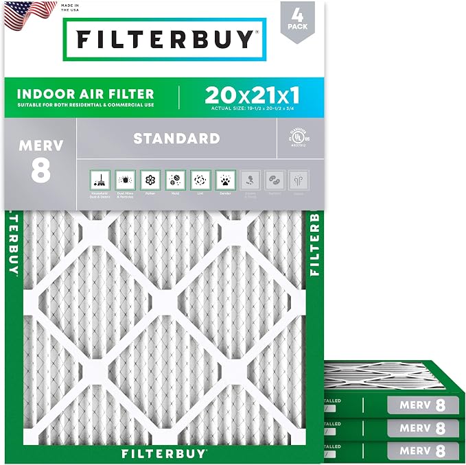Filterbuy 20x21x1 Air Filter MERV 8 Essential Dust & Allergy Defense, by Filterbuy