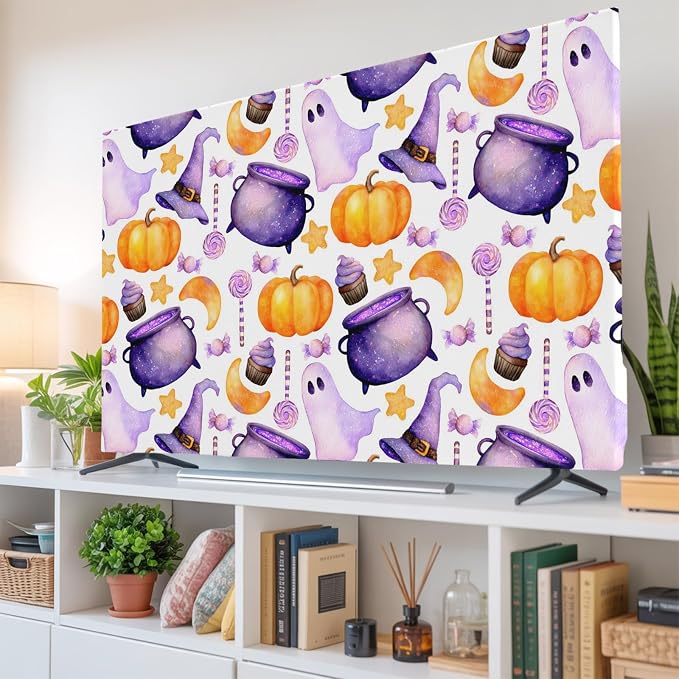 Halloween Pumpkin Ghost Candy Indoor TV Cover, Elastic TV Screen Protector - Image 6
