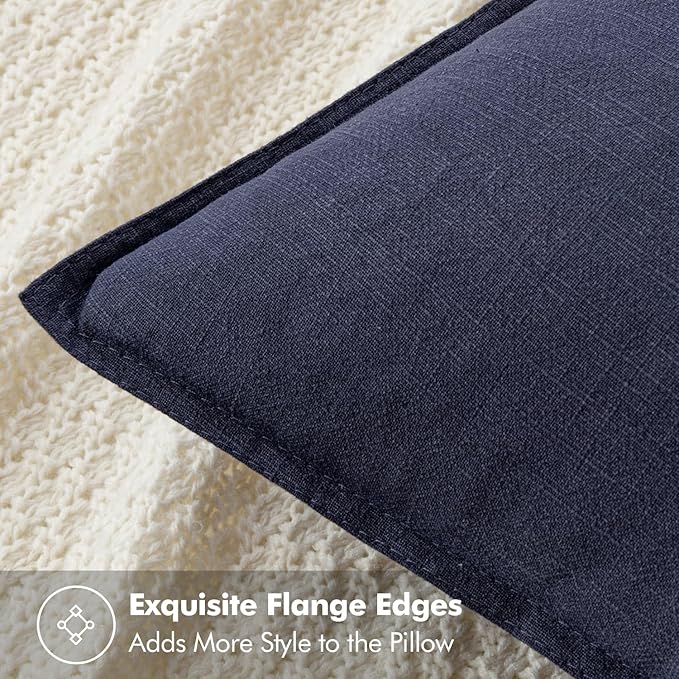 MIULEE Decorative Linen Euro Sham Pillow Covers 22x22 Inch Navy Boho Farmhouse Neutral Couch Throw Pillows for Bed Pack of 2 Accent Modern Pillowcase Summer Sofa Livingroom Home Decor