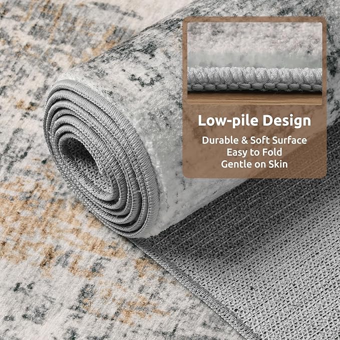 6 x 9 Area Rugs for Living Room, Machine Washable Non Slip Rug Ultra Soft Low Pile Indoor Carpet Modern Abstract Rugs for Bedroom Office Room Dining Room Beside, Grey