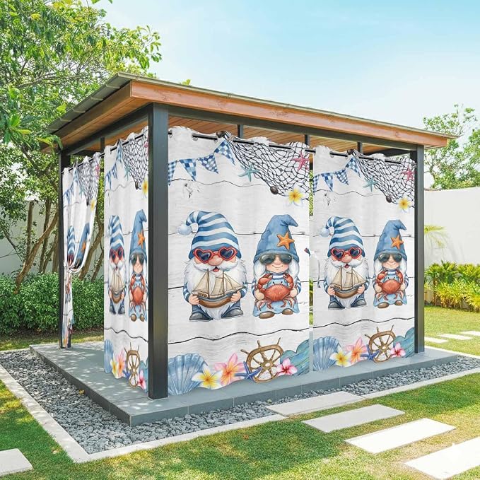 Ocean Gnome Outdoor Curtains for Patio Summer Marine Plumeria Shell Wooden by Unknown
