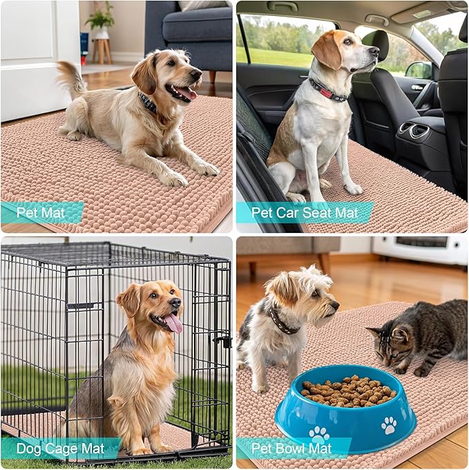 OLANLY Dog Door Mat for Muddy Paws 24x16, Absorbs Moisture and Dirt, Absorbent Non-Slip Washable Doormat, Quick Dry Chenille Mud Mat for Dogs, Entry Indoor Entryway Carpet for Inside Floor, Peach