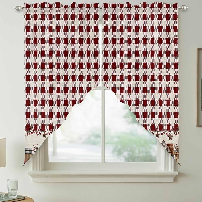 Swag Curtain Valances for Kitchen Windows, Farm Barn Western Star on Vintage - Image 8