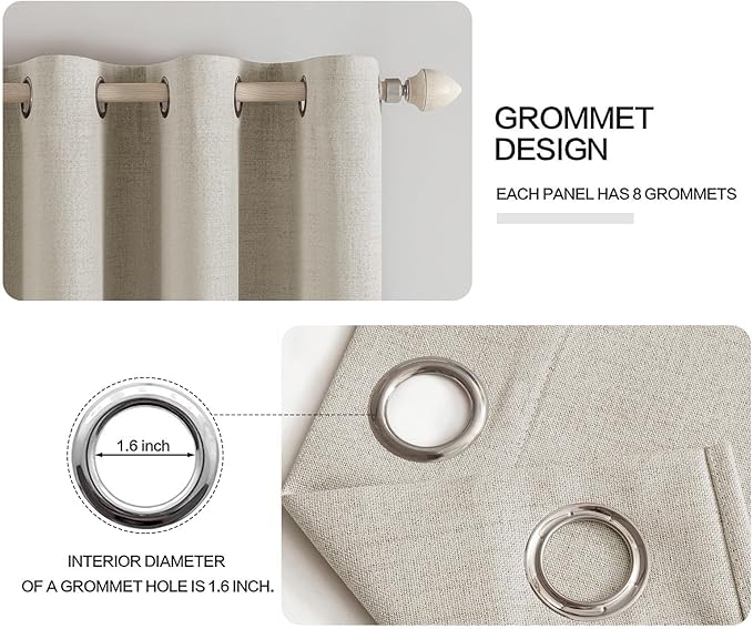 MIULEE 100% Blackout Linen Curtains for Bedroom Thermal Insulated Cobblestone Grommet Room Darkening Curtains & Drapes for Living Room Nursery 52 x 96 Inch (2 Panels)