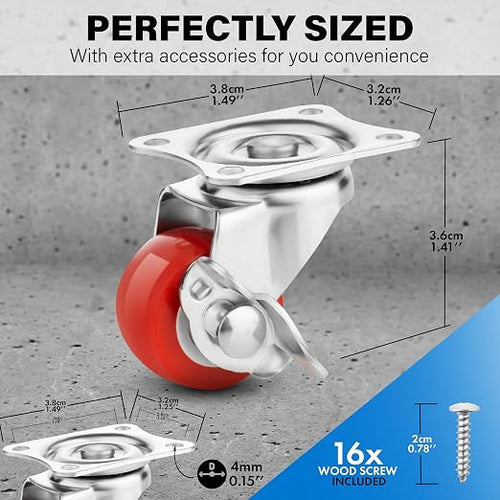 1 Inch Caster Wheels Heavy Duty Casters Set of 4 Lockable Cart Wheels - Image 2