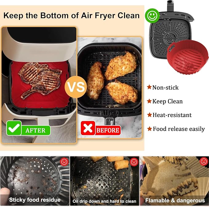 2Pcs Silicone Air Fryer Liners Reusable Round Thickened Airfryer Basket - Image 3
