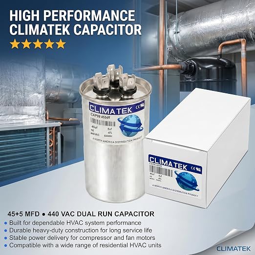 ClimaTek Round Capacitor Replaces Carrier # P291-4554RS | 45/5 uf MFD, 370/440 - Image 2