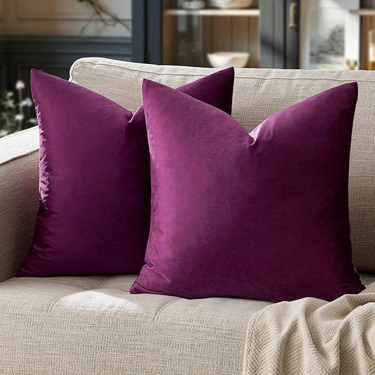 GIGIZAZA Purple Decorative Velvet Decorative 18x18 Throw Pillow Covers for Sofa Bed 2 Pack Soft Cushion Cover