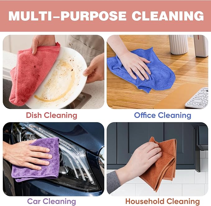 TEAWOO 10 Colors Microfiber Cleaning Cloths, 10 Pack Assorted Cleaning Rags - Image 5