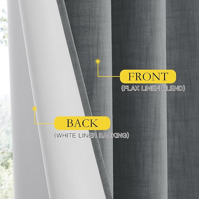 NICETOWN 100% Absolutely Blackout Linen Curtains with Thermal Insulated White Liner, Dove Grey, 42" W x 45" L, Set of 2, Burlap Textured Textured Linen Look Privacy Window Treatment for Kitchen