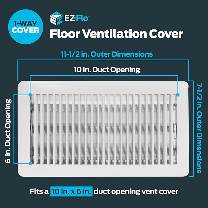EZ-FLO 6 x 10 Inch Floor Register Vent Cover, One-Way Ventilation Register - Image 2