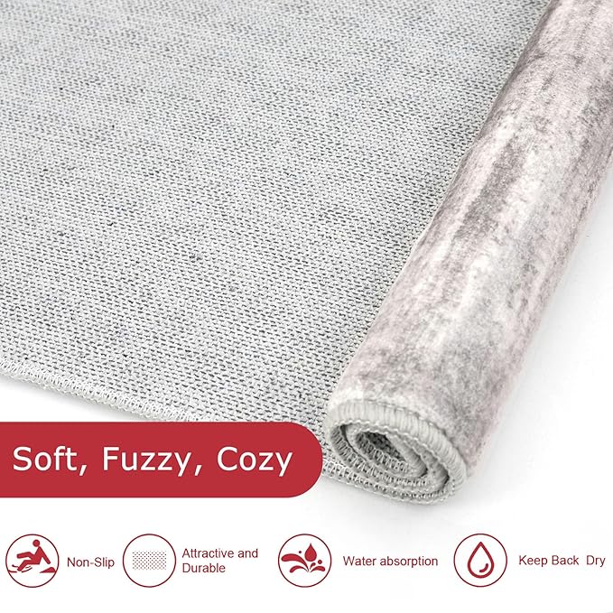 KOZYFLY Modern Abstract Washable Rug Runner 2.6x10 Hallway Rug Runner Non-Slip Soft Kitchen Runner Rugs, Grey/Light Beige/Brown Striped Carpet for Entryway Bathroom