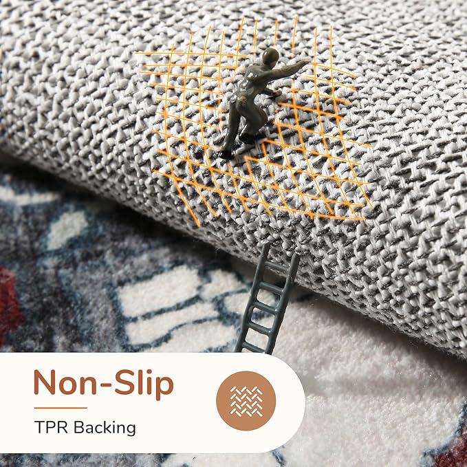 OPPODREAM Soft 8x10 Area Rugs, Washable Rugs 8x10 with Non Slip Backing, Faux Cashmere Low-Pile 8 x 10 Carpet, Black & Red
