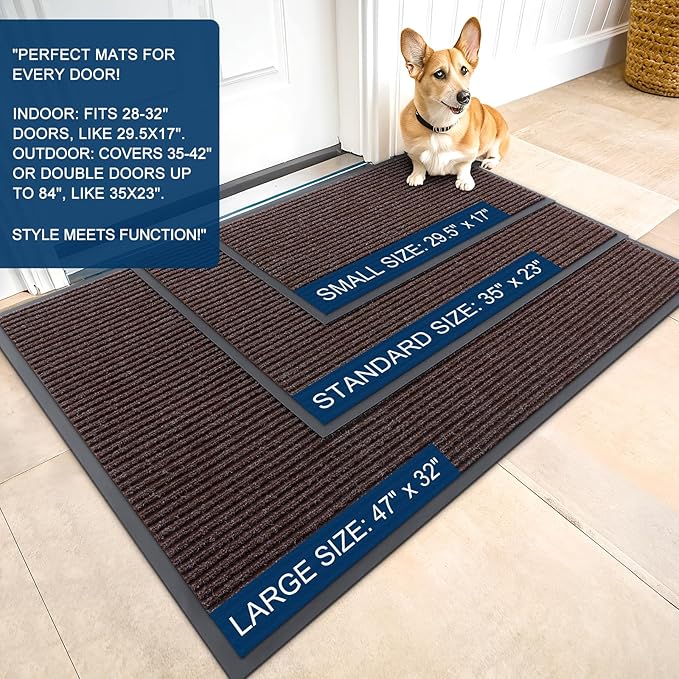 OLANLY Front Door Mat Indoor Outdoor Entrance, Waterproof Heavy Duty Doormat, Fade Resistant, Low Profile, Easy Clean Patio Porch Welcome Floor Mats for Entry, 59x40, Tan
