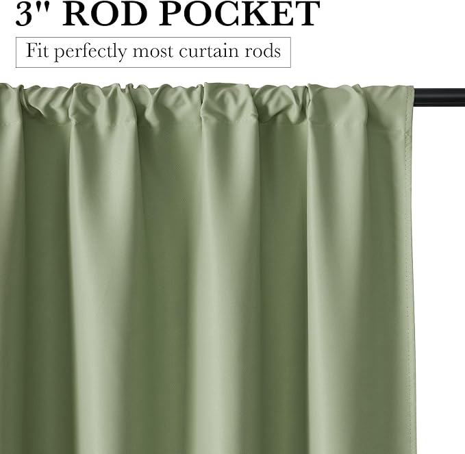 RYB HOME 100% Blackout Short Curtains for Small Window, Thermal Insulated Total Room Darkening Noise Reducing Curtains for Kitchen Bathroom Basement, 34 inches Wide by 48 inches Long, Sage Green