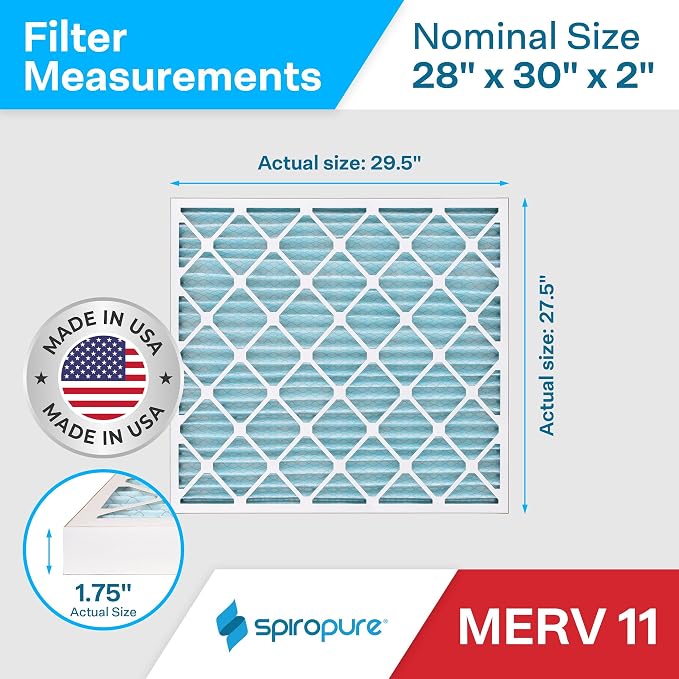 SpiroPure 28x30x2 MERV 11 Pleated Filter Air Filters - Image 2
