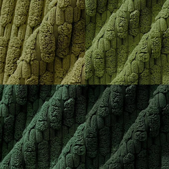 Fancy Homi Set of 4 Green Boho Spring Decorative Throw Pillow Covers 24x24 Inch for Couch Bed Sofa, Aesthetic Modern Bohemian Room Decor, Soft Fuzzy Fluffy Cozy Corduroy Cushion Case 60x60cm