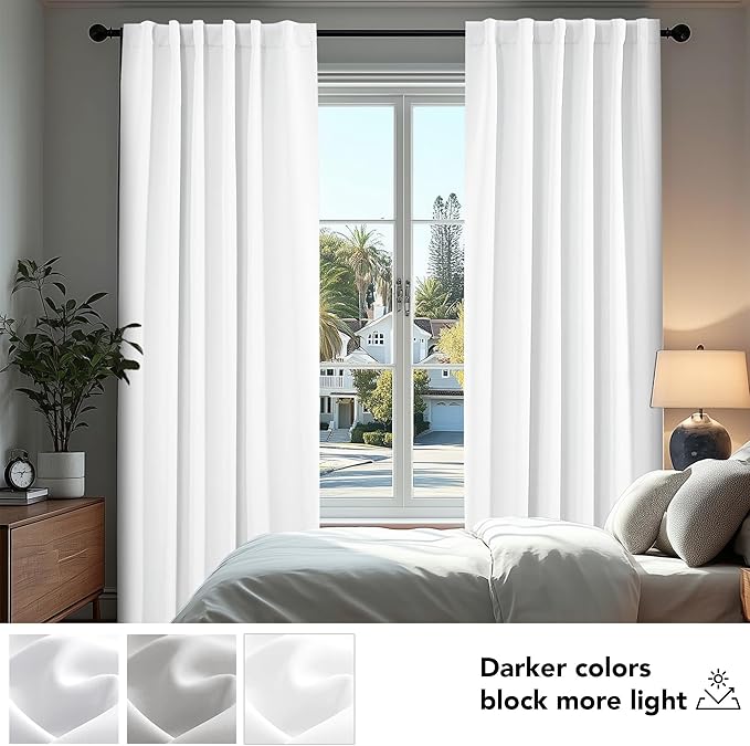 Deconovo Room Darkening Curtains, Thermal Insulated Noise-Reducing Window Panels for Bedroom, Living Room and Home Office, 2 Panels, Pure White, 52W x 72L Inch