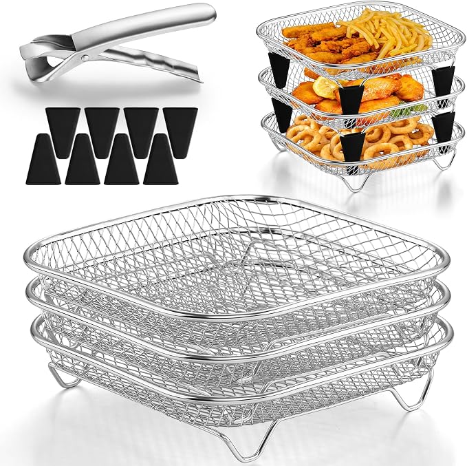 TeamFar Square Air Fryer Rack, 7.72" Stainless Steel Stackable Air Fryer Basket by TeamFar