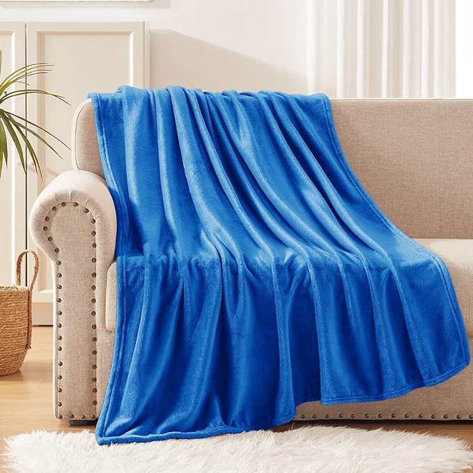 Exclusivo Mezcla Fleece Throw XL Blanket for Couch, Sofa, Super Soft and Warm Cobalt Blue Blankets, All Season, Cozy, Plush, Lightweight, 50x70 Inches