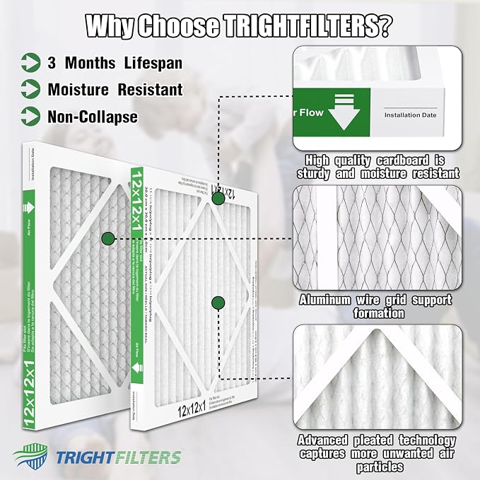 12x12x1 Air Filter 6 Pack, Durable MERV 8 Pleated Home HVAC AC Furnace Filters - Image 5