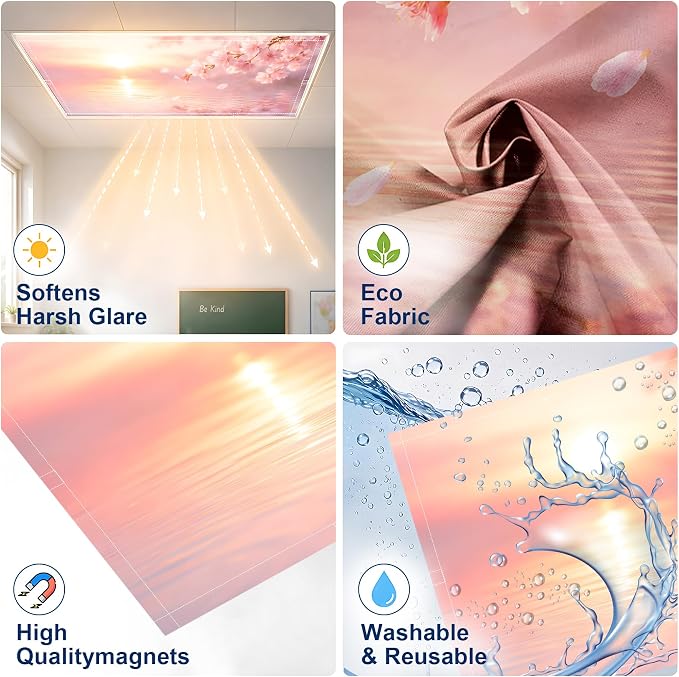 2 Pack Sunset Cherry Blossom Decorative Ceiling Light Covers, Magnetic 4x2 Ft - Image 3